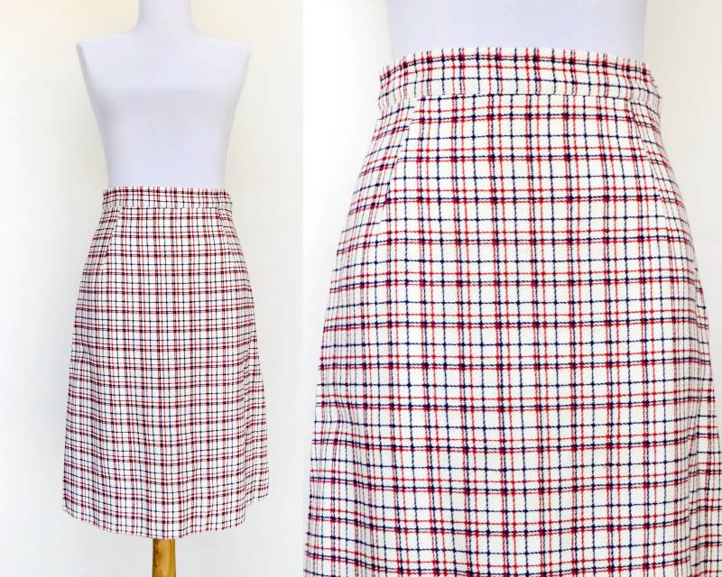 Vintage 60Er Jahre Karorock A-Linie Wollrock Rot Blau Karo Größe S von FreebornStreetVtg