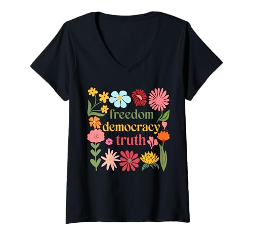 Damen Boho Floral Freedom Democracy Truth Patriotic 4. Juli T-Shirt mit V-Ausschnitt Damen Boho Floral Freedom Democracy Truth Patriotic 4. Juli T-Shirt mit V-Ausschnitt von Freedom Democracy Truth 4th Of July Patriotic
