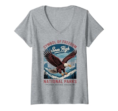 Damen Klassischer patriotischer amerikanischer USA Adler – Retro Nationalparks T-Shirt mit V-Ausschnitt Damen Klassischer patriotischer amerikanischer USA Adler – Retro Nationalparks T-Shirt mit V-Ausschnitt von Freedom Eagle Soaring - Vintage US Parks