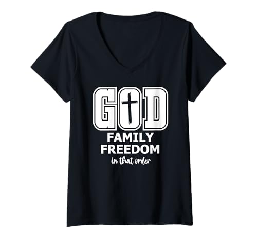 Damen God Family Country In That Order Freedom Its All About Jesus T-Shirt mit V-Ausschnitt Damen God Family Country In That Order Freedom Its All About Jesus T-Shirt mit V-Ausschnitt von Freedom Shirt God Family Country In That Order Tee