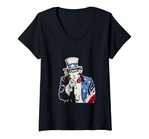 Damen Uncle Sam Patriotische Graffiti Art Pop Kultur Urban Style T-Shirt mit V-Ausschnitt Damen Uncle Sam Patriotische Graffiti Art Pop Kultur Urban Style T-Shirt mit V-Ausschnitt von Freedom Street Art