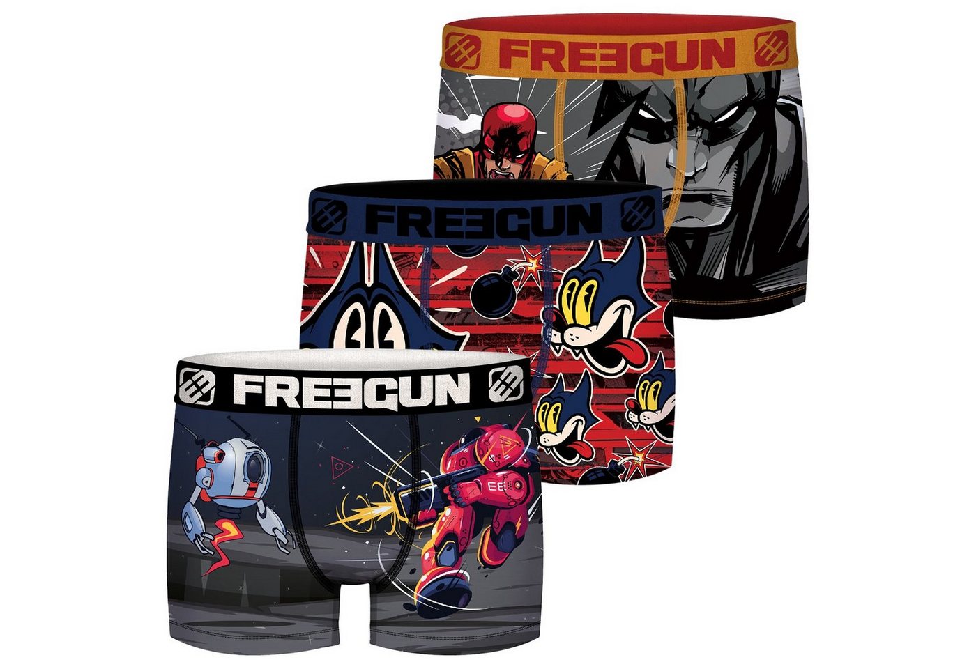 Freegun Boxershorts Jungen Comic Print Trunks Regular Fit (3-St) ohne Eingriff mit Stretch von Freegun