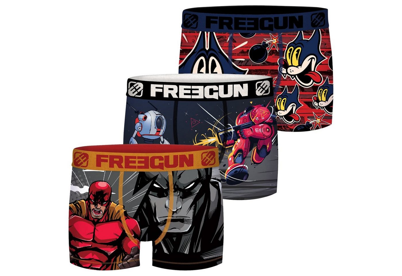 Freegun Boxershorts Jungen Comic Print Trunks Regular Fit (3-St) ohne Eingriff mit Stretch von Freegun