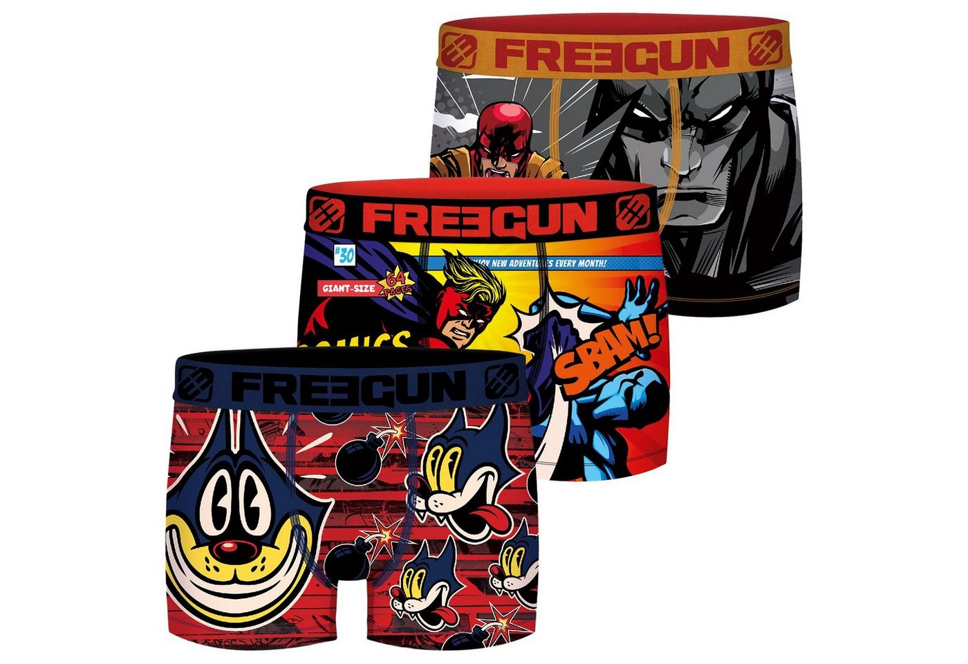 Freegun Boxershorts Jungen Comic Print Trunks Regular Fit (3-St) ohne Eingriff mit Stretch von Freegun