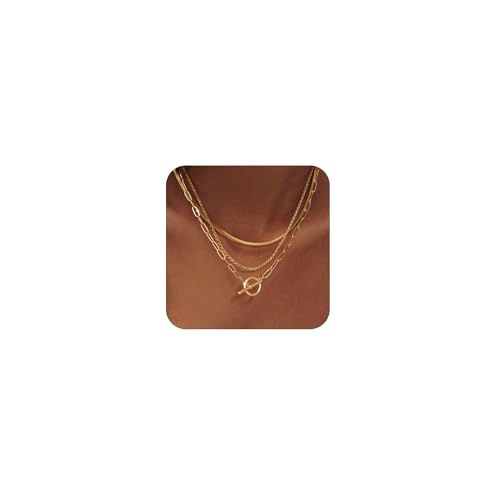 Freekiss Vergoldete Halskette mit Knebelverschluss für Damen: 14 Karat vergoldet, zierliche Gliederkette, Büroklammer, kubanisches Seil, verstellbarer Choker, T-Verschluss, klobige Halskette für Damen von Freekiss