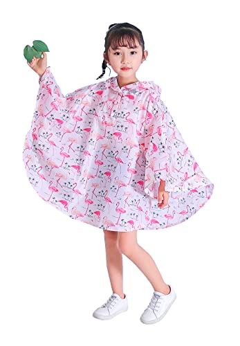 Freesmily Kinder Netter Regenmantel Wasserdichter Regen Poncho Jacke Mantel für Mädchen Jungen Kind (rosa Flamingo, M) von Freesmily