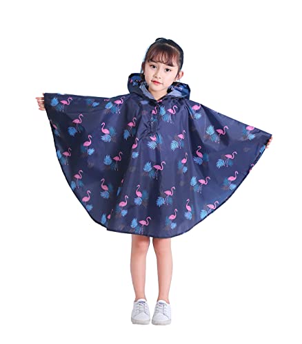 Freesmily Kinder Netter Regenmantel Wasserdichter Regen Poncho Jacke Mantel für Mädchen Jungen Kind (tiefblauer Flamingo, M) von Freesmily