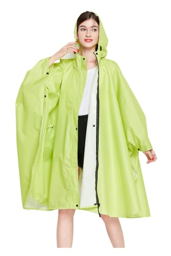 Damen Regenponcho Wasserdichter Regenmantel Freie Größe mit Kapuze Reißverschluss Aufbewahrungstasche mit Gürtel (Lichtgrün) von Freesmily