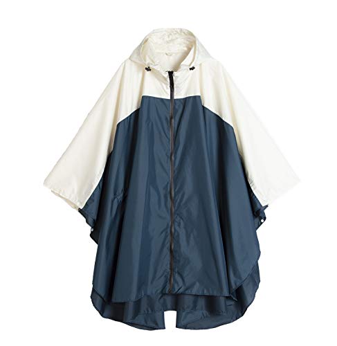 Freesmily Damen Regen Poncho stilvolle wasserdichte Regenmantel mit Kapuze Reißverschluss (ozeanblau weiß) von Freesmily