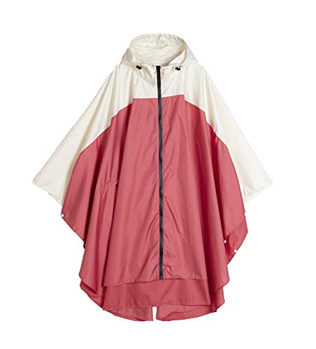 Freesmily Damen Regen Poncho stilvolle wasserdichte Regenmantel mit Kapuze Reißverschluss (rot-Weiss) von Freesmily