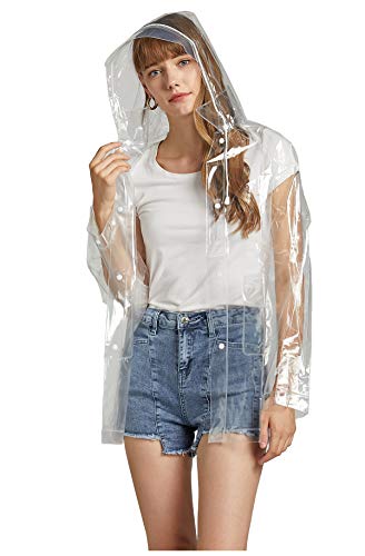 Frauen klar Regenmantel Eva wasserdichte Regenjacke Mantel mit Abnehmbarer Kapuze (Transparent, M) von Freesmily