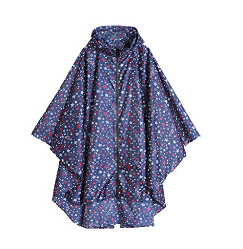 Freesmily Damen Regen Poncho stilvolle wasserdichte Regenmantel mit Kapuze Reißverschluss (Blauer Stern) von Freesmily