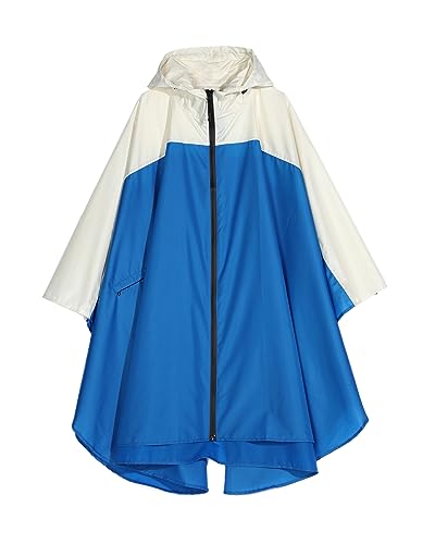 Freesmily Damen Regen Poncho stilvolle wasserdichte Regenmantel mit Kapuze Reißverschluss (Tiefblau weiß) von Freesmily