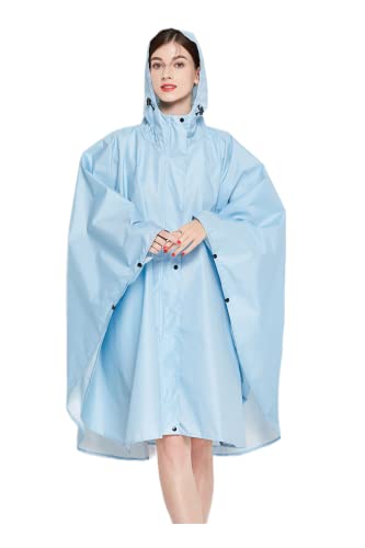 Freesmily Damen Regenponcho Wasserdichter Regenmantel Freie Größe mit Kapuze Reißverschluss Aufbewahrungstasche mit Gürtel (Hellblau) von Freesmily