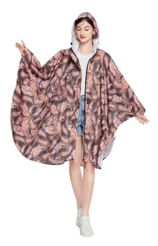 Damen Regenponcho Wasserdichter Regenmantel Freie Größe mit Kapuze Reißverschluss Aufbewahrungstasche mit Gürtel (Phönix-Blume) von Freesmily