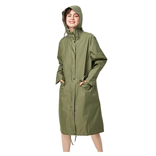 Freesmily Damen Stilvoller langer Regenmantel mit wasserdichter Regenjacke mit Kapuze (Armeegrün, XL) von Freesmily