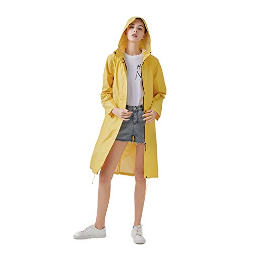 Freesmily Damen Stilvoller langer Regenmantel mit wasserdichter Regenjacke mit Kapuze (Gelb, XL) von Freesmily