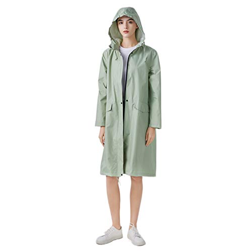 Freesmily Damen Stilvoller langer Regenmantel mit wasserdichter Regenjacke mit Kapuze (Grün, L) von Freesmily