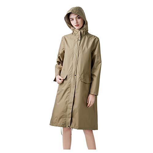 Freesmily Damen Stilvoller langer Regenmantel mit wasserdichter Regenjacke mit Kapuze (Kaffee, L, l) von Freesmily