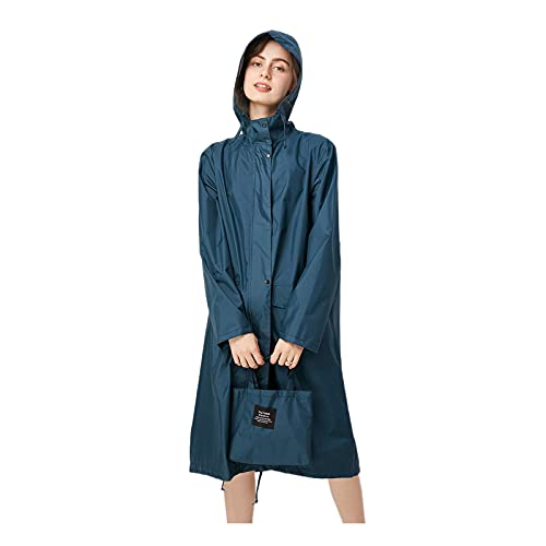 Freesmily Damen Stilvoller langer Regenmantel mit wasserdichter Regenjacke mit Kapuze (Meerblau, XL) von Freesmily