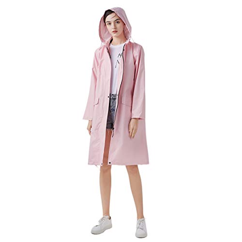 Freesmily Damen Stilvoller langer Regenmantel mit wasserdichter Regenjacke mit Kapuze (Rosa, XL) von Freesmily