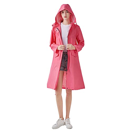 Freesmily Damen Stilvoller langer Regenmantel mit wasserdichter Regenjacke mit Kapuze (Rot, XXL) von Freesmily