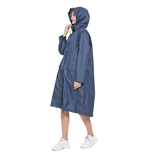 Freesmily Damen Stilvoller langer Regenmantel mit wasserdichter Regenjacke mit Kapuze (tiefblau, L, l) von Freesmily