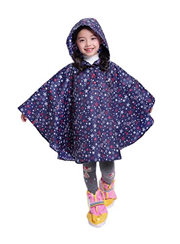 Freesmily Kinder Netter Regenmantel Wasserdichter Regen Poncho Jacke Mantel für Mädchen Jungen Kind (Blauer Stern, L) von Freesmily