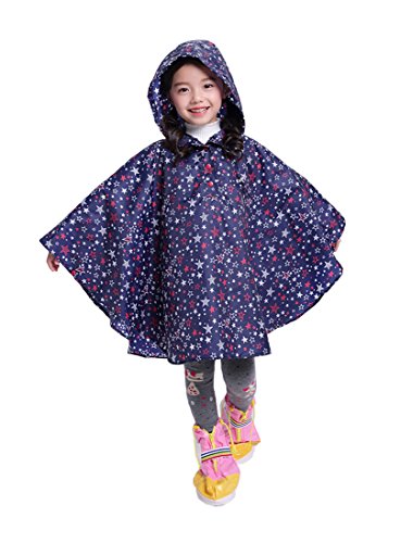 Freesmily Kinder Netter Regenmantel Wasserdichter Regen Poncho Jacke Mantel für Mädchen Jungen Kind (Blauer Stern, S) von Freesmily