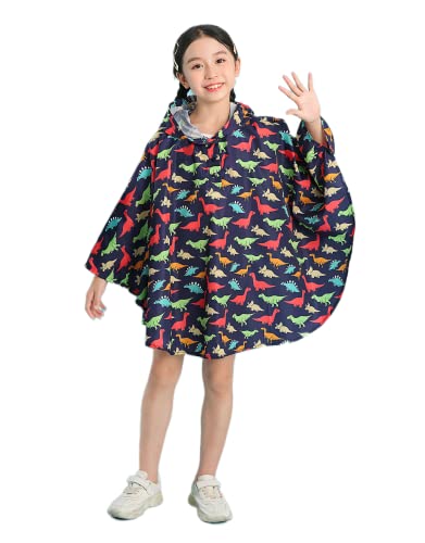 Freesmily Kinder Netter Regenmantel Wasserdichter Regen Poncho Jacke Mantel für Mädchen Jungen Kind (Bunte Dinosaurier, M) von Freesmily
