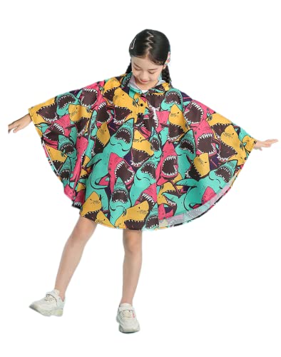 Freesmily Kinder Netter Regenmantel Wasserdichter Regen Poncho Jacke Mantel für Mädchen Jungen Kind (Bunte Haie, M) von Freesmily
