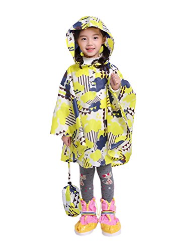 Freesmily Kinder Netter Regenmantel Wasserdichter Regen Poncho Jacke Mantel für Mädchen Jungen Kind (Gelbe Wolke, M) von Freesmily