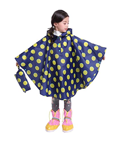 Freesmily Kinder Netter Regenmantel Wasserdichter Regen Poncho Jacke Mantel für Mädchen Jungen Kind (Gelber Punkt, L) von Freesmily