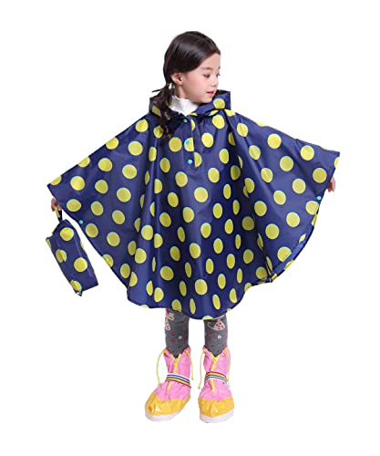 Freesmily Kinder Netter Regenmantel Wasserdichter Regen Poncho Jacke Mantel für Mädchen Jungen Kind (Gelber Punkt, XL) von Freesmily