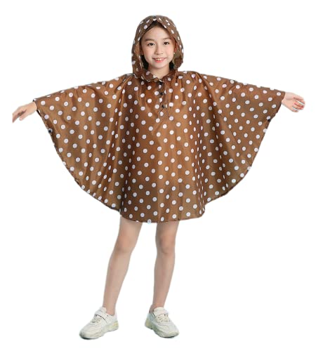 Freesmily Kinder Netter Regenmantel Wasserdichter Regen Poncho Jacke Mantel für Mädchen Jungen Kind (Kaffee Punkte, M) von Freesmily