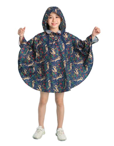 Freesmily Kinder Netter Regenmantel Wasserdichter Regen Poncho Jacke Mantel für Mädchen Jungen Kind (Niedlicher Raccon, XL) von Freesmily