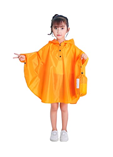 Freesmily Kinder Netter Regenmantel Wasserdichter Regen Poncho Jacke Mantel für Mädchen Jungen Kind (Orange, L) von Freesmily