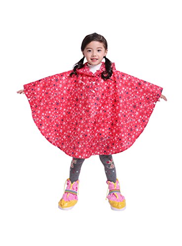 Freesmily Kinder Netter Regenmantel Wasserdichter Regen Poncho Jacke Mantel für Mädchen Jungen Kind (Roter Stern, L) von Freesmily