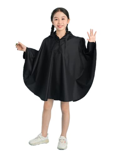 Freesmily Kinder Netter Regenmantel Wasserdichter Regen Poncho Jacke Mantel für Mädchen Jungen Kind (Schwarz, L) von Freesmily