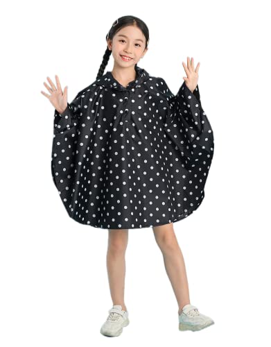 Freesmily Kinder Netter Regenmantel Wasserdichter Regen Poncho Jacke Mantel für Mädchen Jungen Kind (Schwarze Punkte, S) von Freesmily