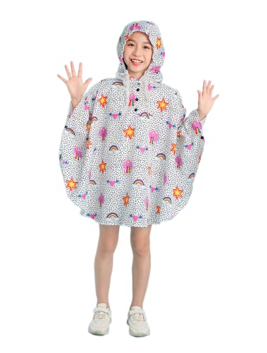 Freesmily Kinder Netter Regenmantel Wasserdichter Regen Poncho Jacke Mantel für Mädchen Jungen Kind (Stern Regenbogen, M) von Freesmily