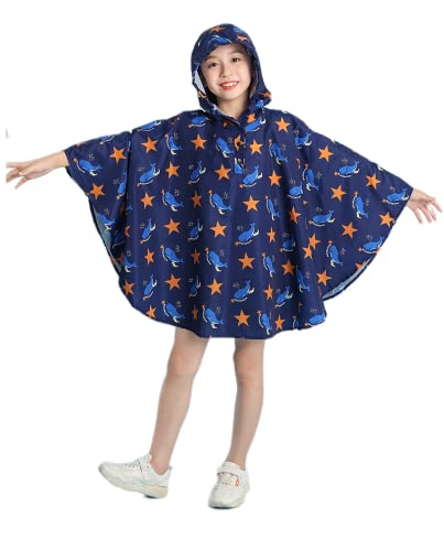 Freesmily Kinder Netter Regenmantel Wasserdichter Regen Poncho Jacke Mantel für Mädchen Jungen Kind (Sternwale, XL) von Freesmily