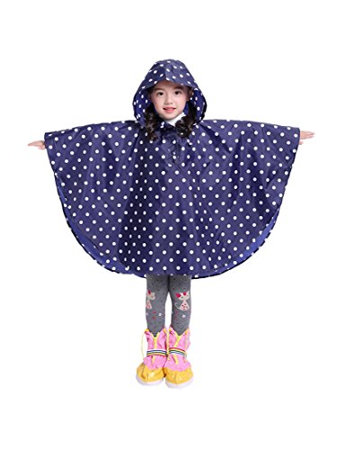 Freesmily Kinder Netter Regenmantel Wasserdichter Regen Poncho Jacke Mantel für Mädchen Jungen Kind (Tiefblauer Punkt, XL) von Freesmily