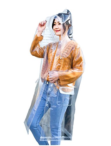 Super transparenter Regenmantel für Damenmode Wasserdichter Regenponcho aus Eva, wiederverwendbar mit Kapuze mit Kordelzug (gehen, XL) von Freesmily