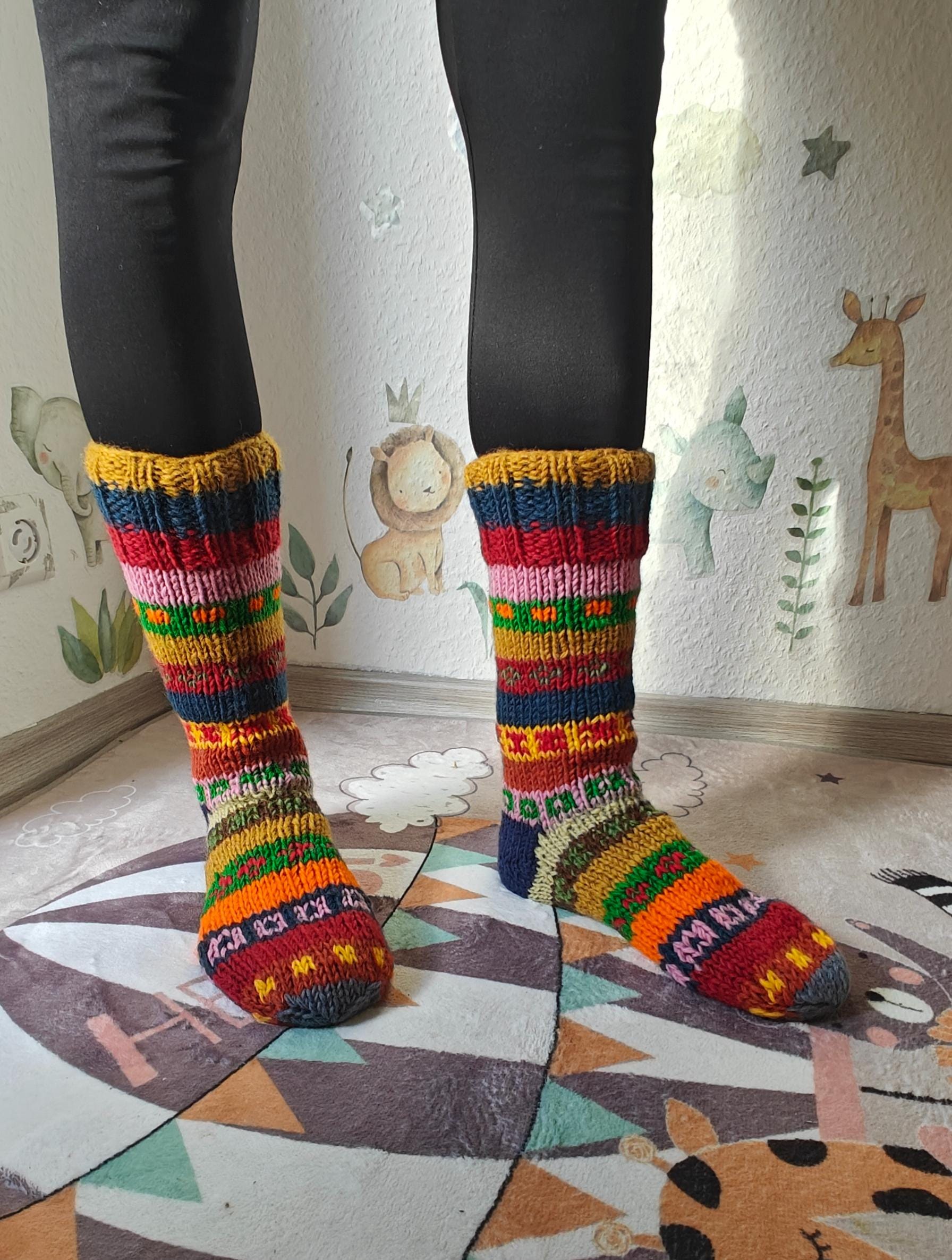 Mehrfarbige Auswahl An Grobstrick Socken - Streifen Lang Gestrickt 100% Wolle Nachhaltige Winterkleidung von FreespiritshopJR