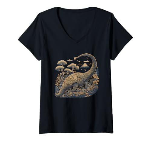 Damen Surrealismus Japanische Malerei Brontosaurus T-Shirt mit V-Ausschnitt Damen Surrealismus Japanische Malerei Brontosaurus T-Shirt mit V-Ausschnitt von Freestyle