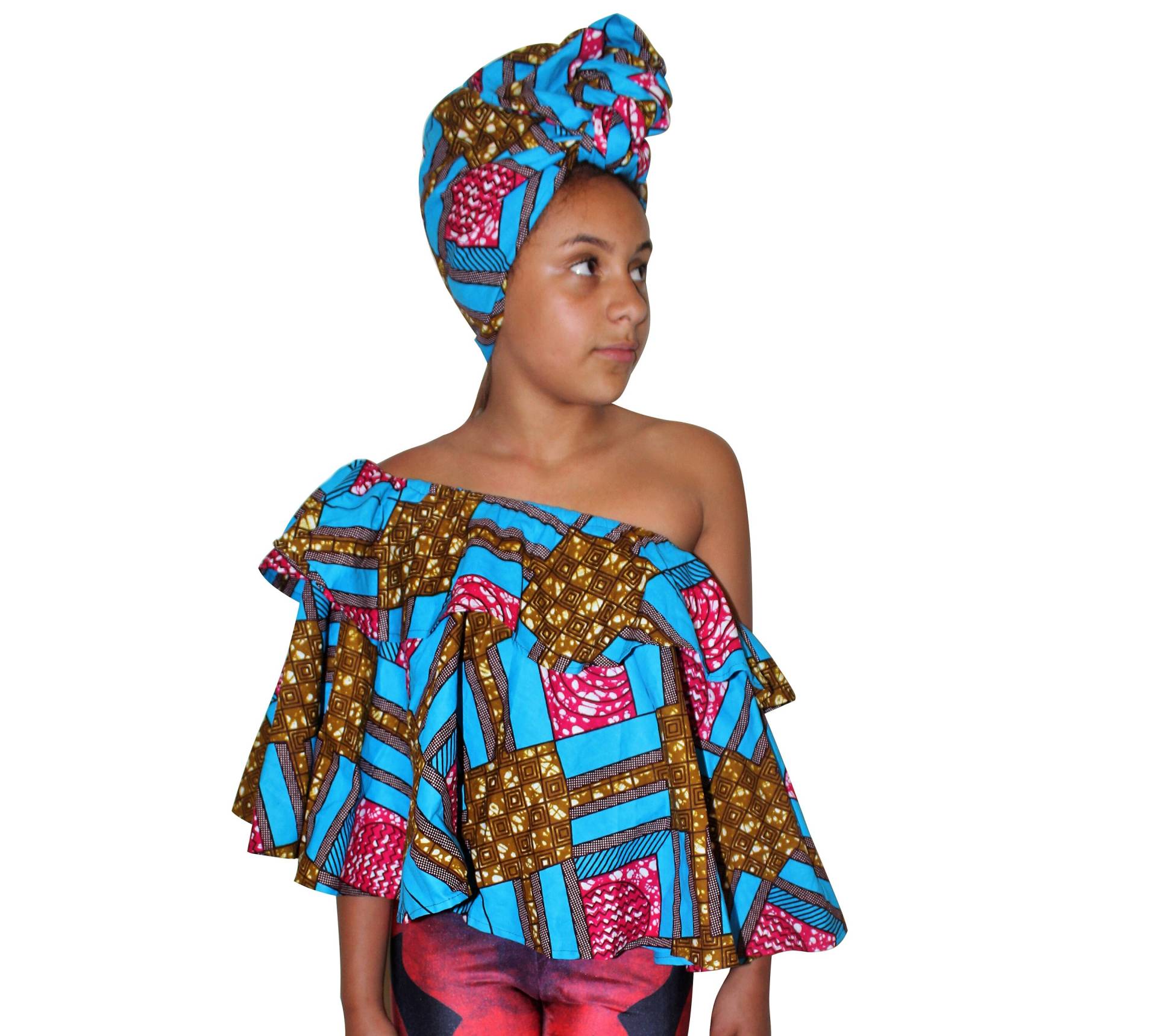 Afrika Stoff Ankara Drop Schulter Top Mit Einem Passenden Kopfwickelschal von FreestyleAfrica