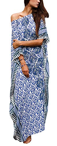 FreestyleMo Damen Elegante Strandponcho Lose Kaftan Kleid Sommer Lange Strandkleid Maxikleid (Einheitsgröße, Blau) von FSMO