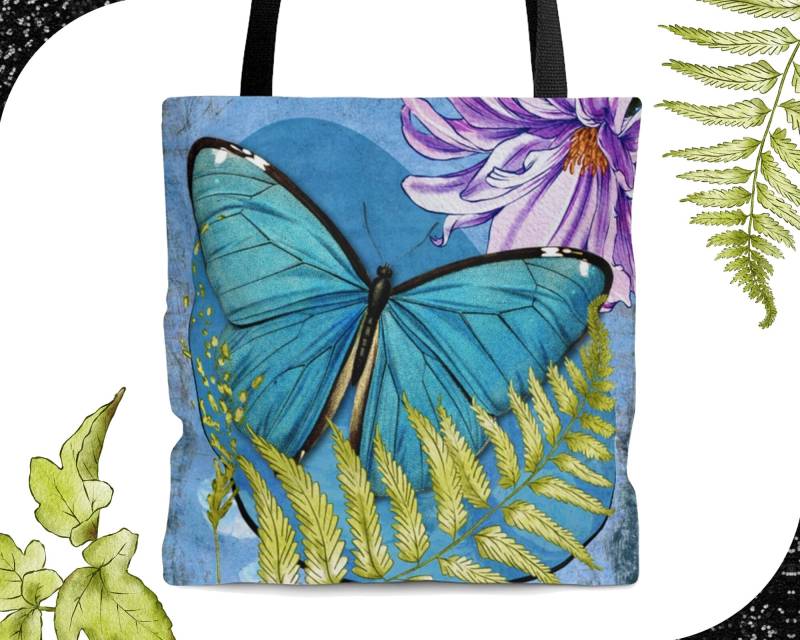 Blue Star - Tote Bag | Boho Inspired Butterfly With Florals Artwork Chic Shoulder Rich Design von Freestylebox