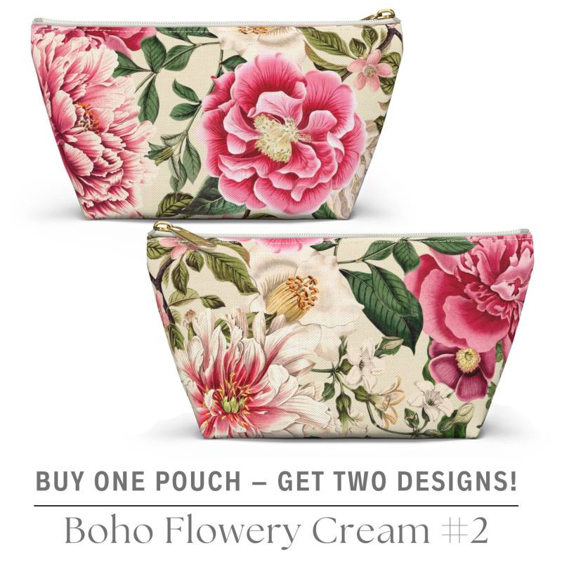 Boho Flowery #2 - Zipper Pouch | Cream | Floral Makeup Pencil Flowers Cosmetic Bag Vintage Gift For Her, Bc2 Boho Flowery #2 - Zipper Pouch | Cream | Floral Makeup Pencil Flowers Cosmetic Bag Vintage Gift For Her, Bc2 von Freestylebox